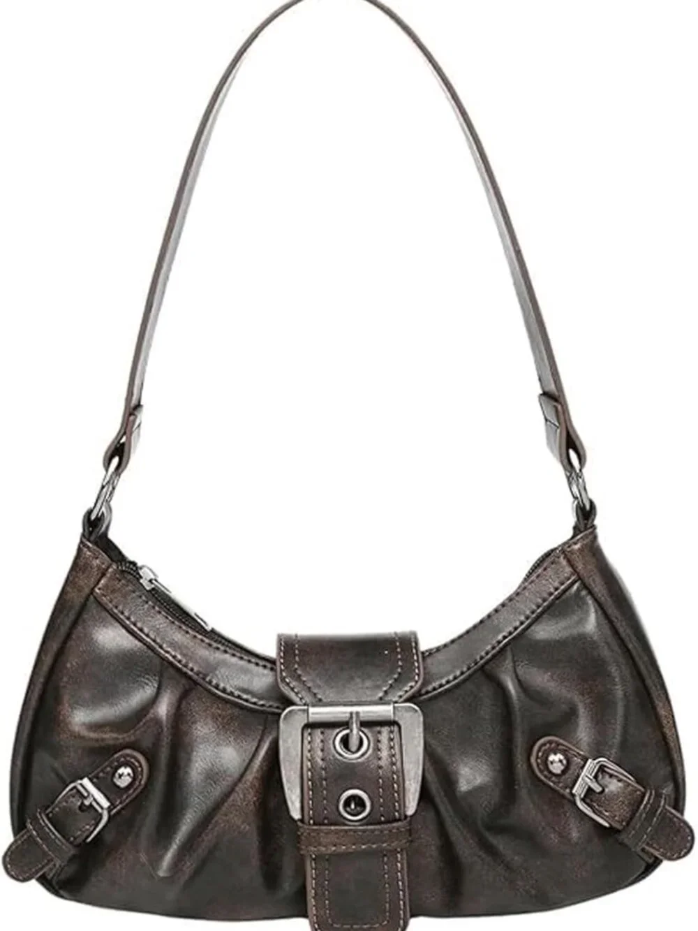 Trendy Y2K Leather Hobo Purse, Buckle Clutch Bag for Women, Stylish Shoulder Bag